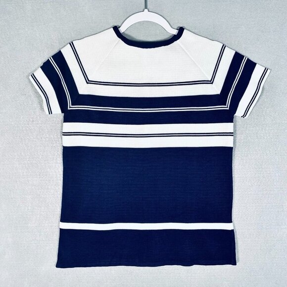 Vintage Neusteters Sweater Women S Blue Knit Short Sleeve Zip Back - Picture 1 of 10